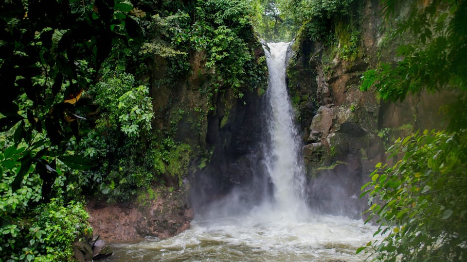 Hidden waterfall in the jungles of Costa Rica. "Waterfall las Golondrinas" in Guacimo, Costa Rica. "Catarata las Golondrinas" in Guacimo, Costa Rica.