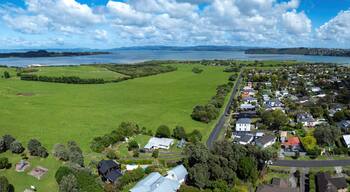 Aerial view of Ambury Farm in the suburb of Mangere Bridge, Auckland, New Zealand