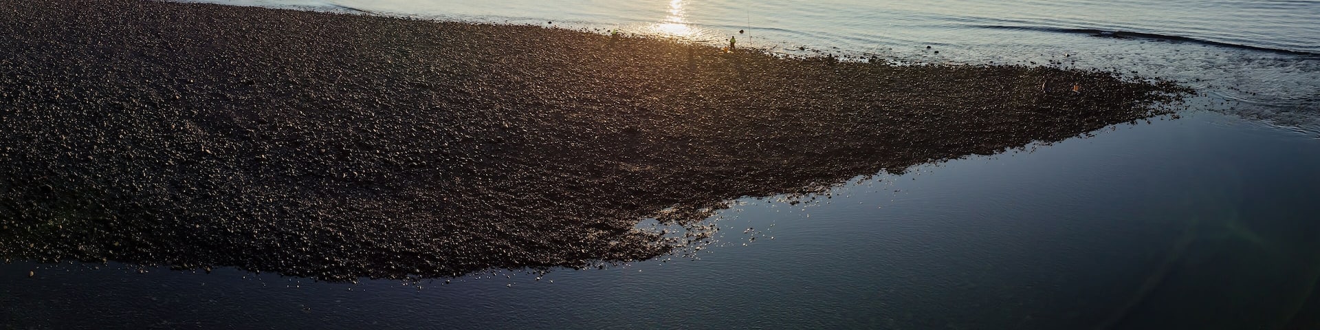 Shoreline of the Firth of Thames at sunset at Orere Point, Auckland, New Zealand.