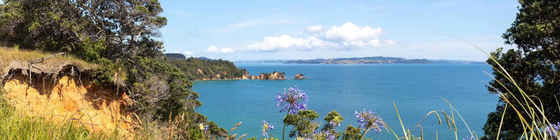 Panoramic view from Orere Point Beach Reserve, Auckland, New Zealand