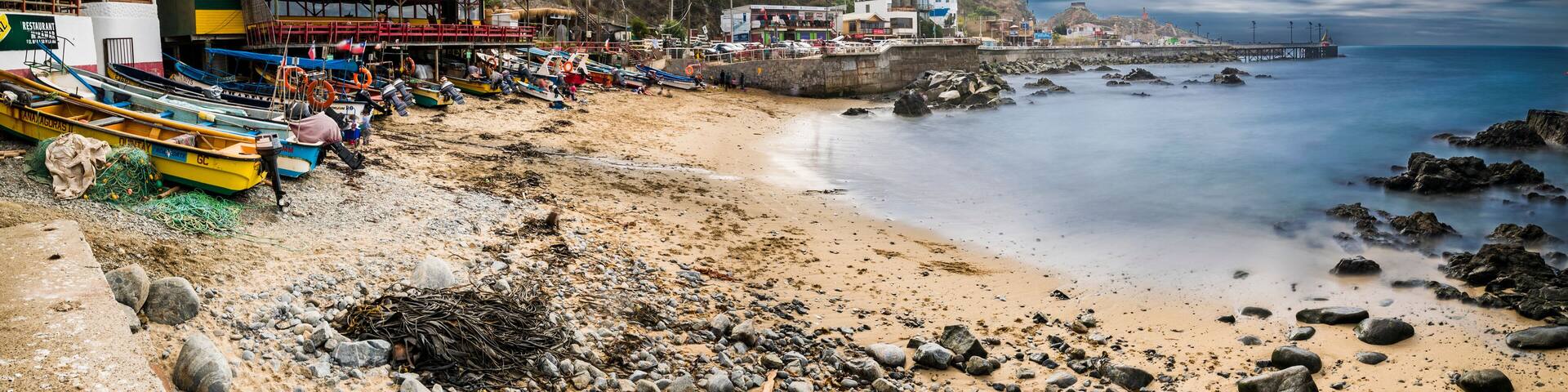 Fishing Village at Chile, the Humboldt current take a lot of nutrients to the area make it perfect for fishing, here we can see Caleta Quintay in Valparaiso an old whale fishing village