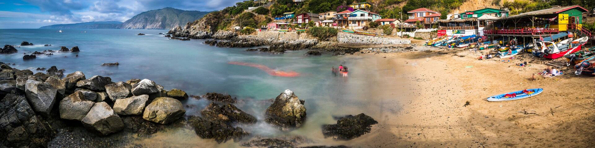 Fishing Village at Chile, the Humboldt current take a lot of nutrients to the area make it perfect for fishing, here we can see Caleta Quintay in Valparaiso an old whale fishing village