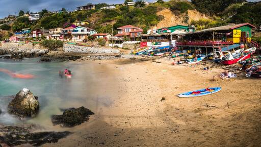 Fishing Village at Chile, the Humboldt current take a lot of nutrients to the area make it perfect for fishing, here we can see Caleta Quintay in Valparaiso an old whale fishing village