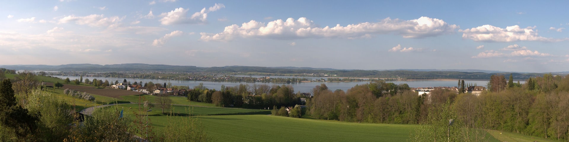 Switzerland, Thurgau, View of Reichenau peninsula from Ermatingen