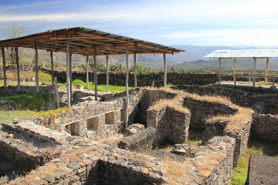 20km north east of Ayacucho, on the road to Quinua (not sure if the position on the map is EXACTLY correct) are the ruins of the capital of the Wari empire.
The Wari ruled from 600AD to 1100AD and therefore pre-date the Incas.
The extensive ruins are scattered among endless fields of Opuntia cacti and Prickly Pear, and these were more of a fascination to me than the ruins themselves.
Despite being so exposed, the site felt quite mysterious and strangely eerie: we didn't see a single other tourist there, but we did see swarms of locusts (which, at first we mistook for birds).
It's a beautiful spot, the views are amazing on a clear day and you'll see plenty of colourful butterflies and flowers. But remember to bring water, as the site is literally in the middle of nowhere, so there are no opportunities to purchase any nearby.
You can catch a local bus, combi or shared taxi to the ruins, but be wary of stopping too late. We stayed until dusk, and ended up having to hitch a ride back to Ayacucho because - I assume - we'd missed the last lot of public transportation heading that way.
