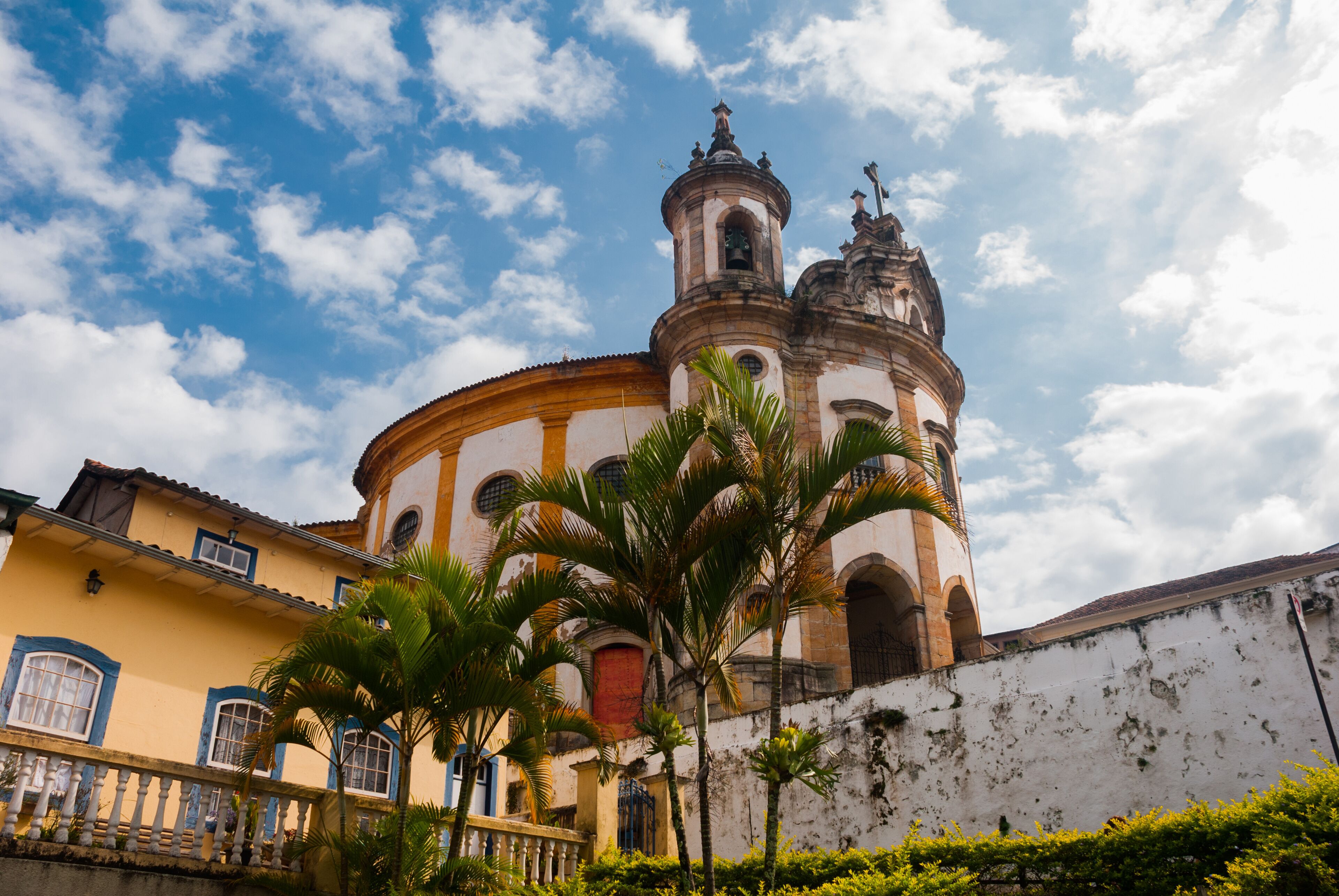 Ouro Preto, Minas Gerais, Brazil: The famous Church of Saint Francis of Assisi, a Rococo Catholic church in Ouro Preto, Brazil in a cloudy sky day