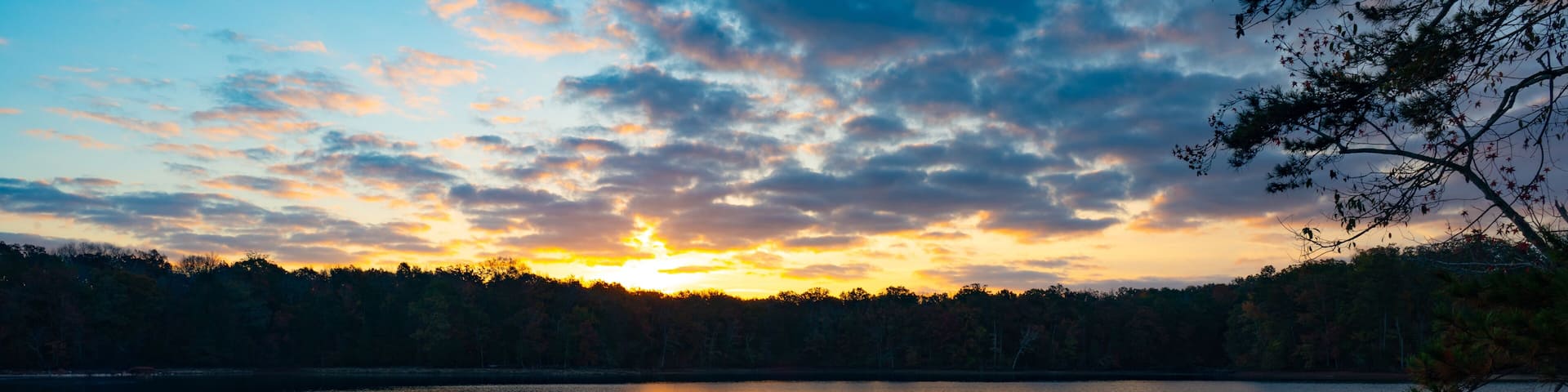 Sunrise just starting to peak over the water on Lake Chickamauga, Harrison Bay State Park, Tennessee