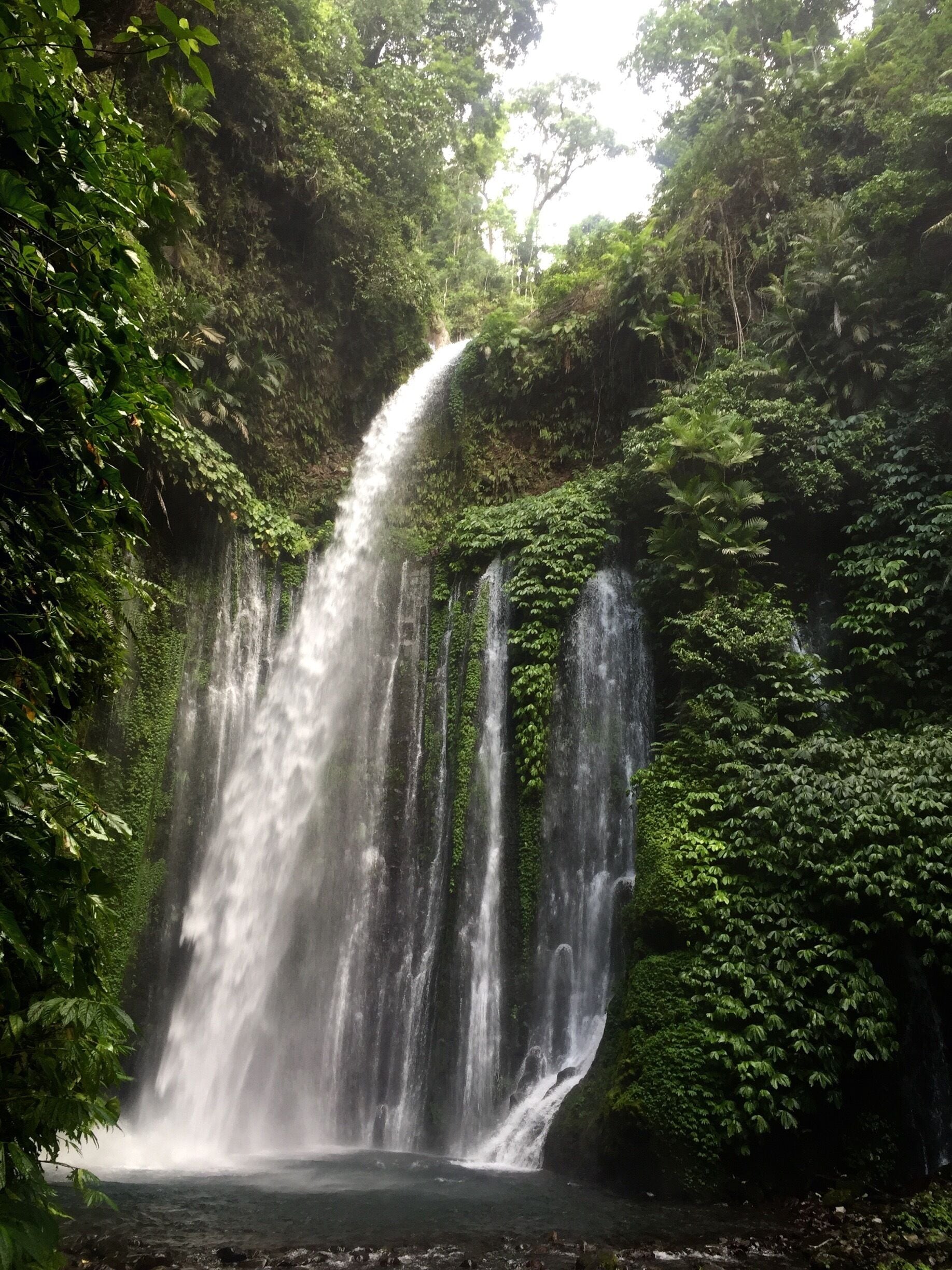 Tiu Kelep Waterfall in Senaru, Lombok, Indonesia. The walk there is a great thing to do if you arrive for your a Rinjani trek the day before with time to spare. 