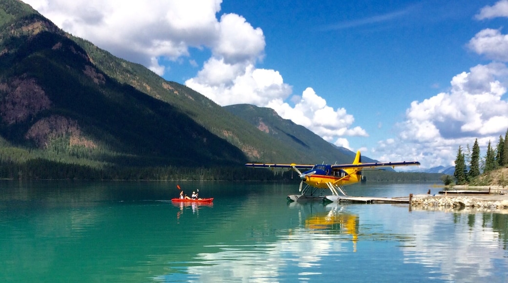That's Debbie and me paddling around clear green Muncho Lake... Planes take off and land right from the water...