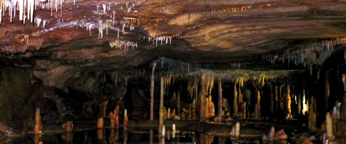 A cave with stalactites and stalagmites.