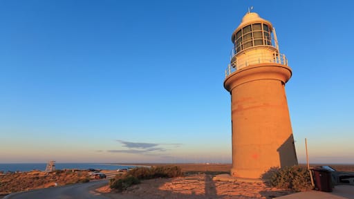 The Vlamingh Head Lighthouse is located 17 km north of Exmouth.
The Lighthouse overlooks Lighthouse Bay and you can watch the sun rise and set. The Lighthouse was built in 1912 and stands on the northernmost tip of the Cape Range.