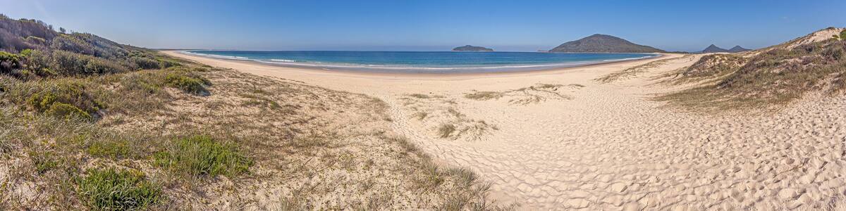 Panorama over a paradisiacal beach on the Australian Golden Coast in the state of Queensland