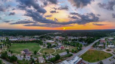 Aerial landscape from Evans Town Center Park summer sunset in CSRA Augusta Georgia