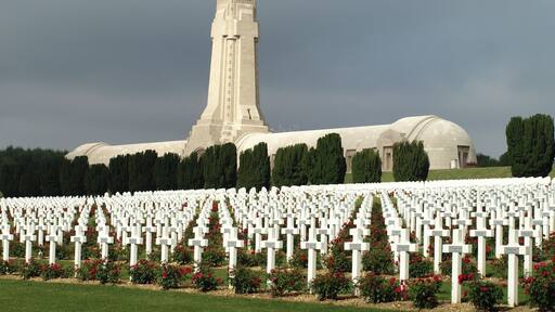 This is a memorial containing the remains of soldiers who died on the battlefield during the Battle of Verdun in World War I