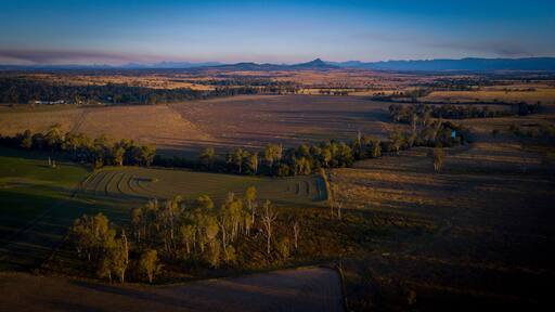 Aerial drone view of hay bales in the Scenic Rim, Queensland, Australia