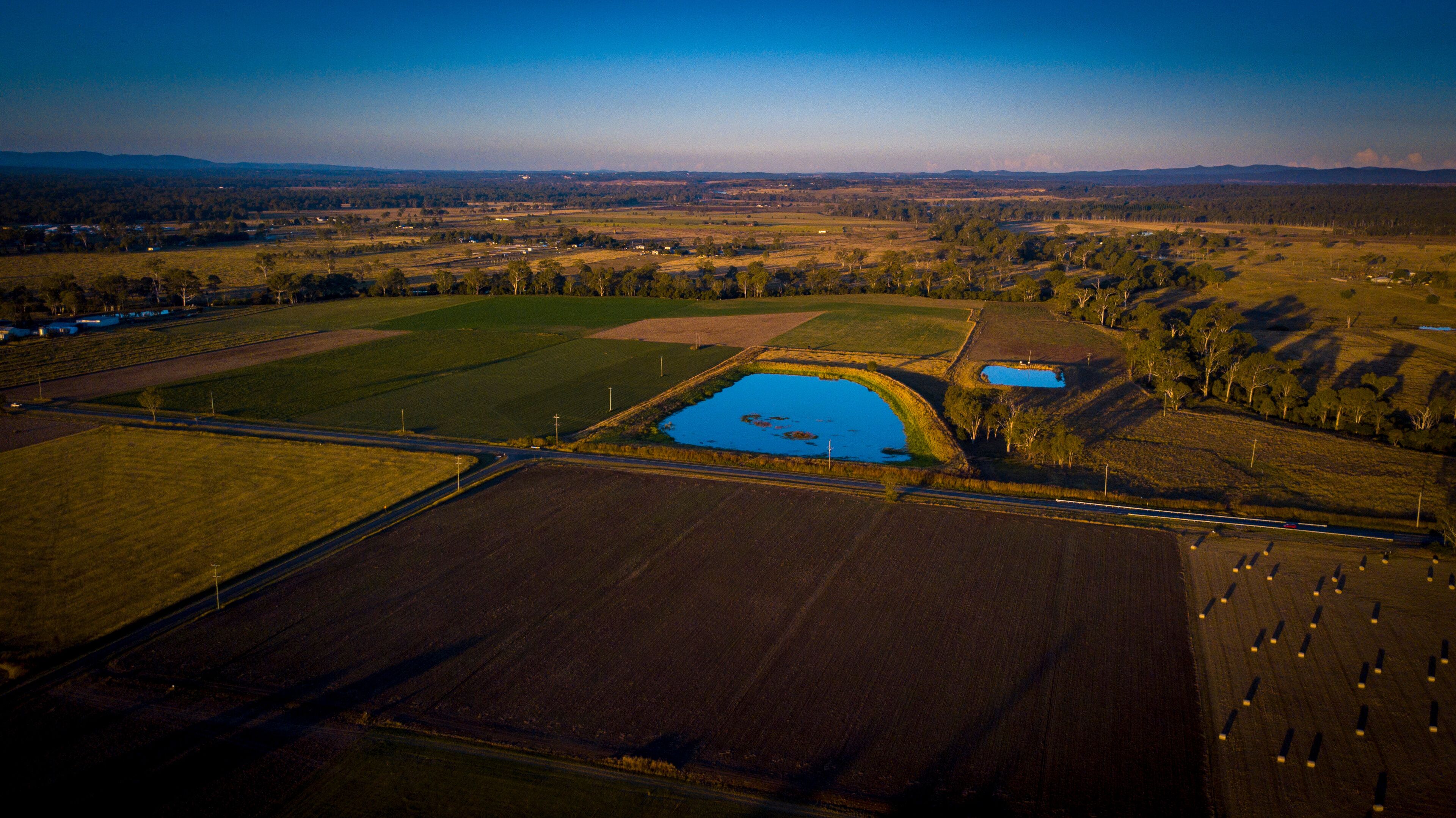 Aerial drone view of hay bales in the Scenic Rim, Queensland, Australia
