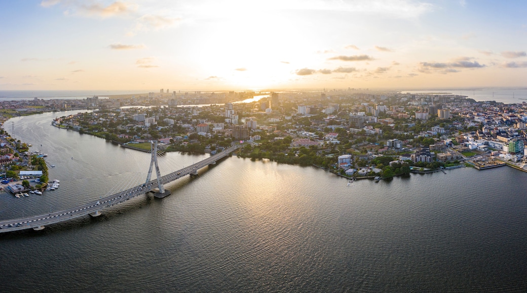 Panoramic view of Lagos Lekki Ikoyi link bridge showing parts of Lekki, Ikoyi and Banana Island, Nigeria.