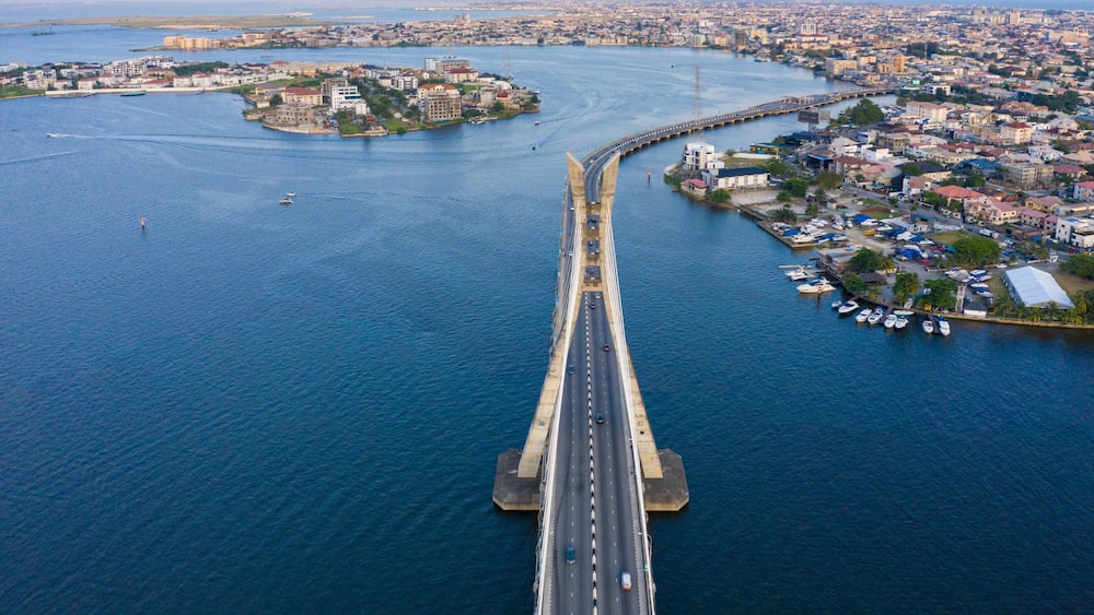 Panoramic view of Lagos Lekki Ikoyi link bridge showing parts of Lekki, Ikoyi and Banana Island, Nigeria.