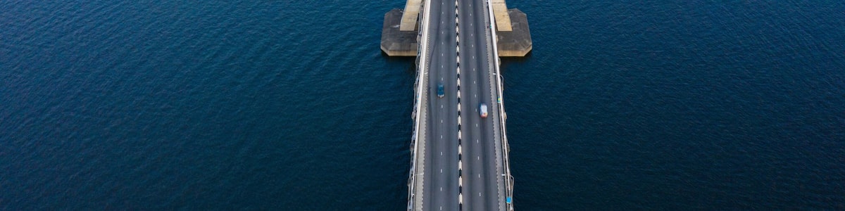 Panoramic view of Lagos Lekki Ikoyi link bridge showing parts of Lekki, Ikoyi and Banana Island, Nigeria.
