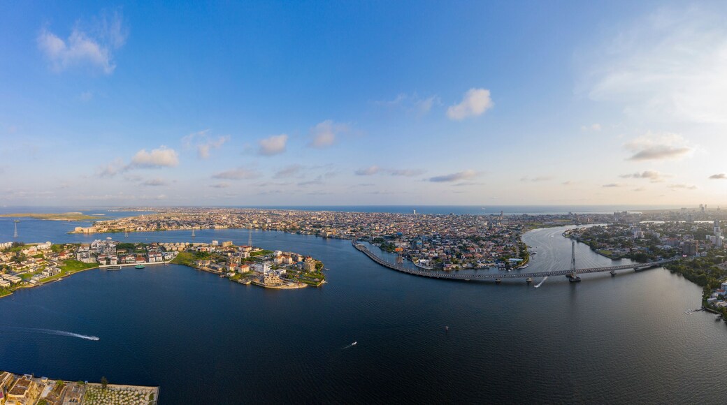 Panoramic view of Lagos Lekki Ikoyi link bridge showing parts of Lekki, Ikoyi and Banana Island, Nigeria.