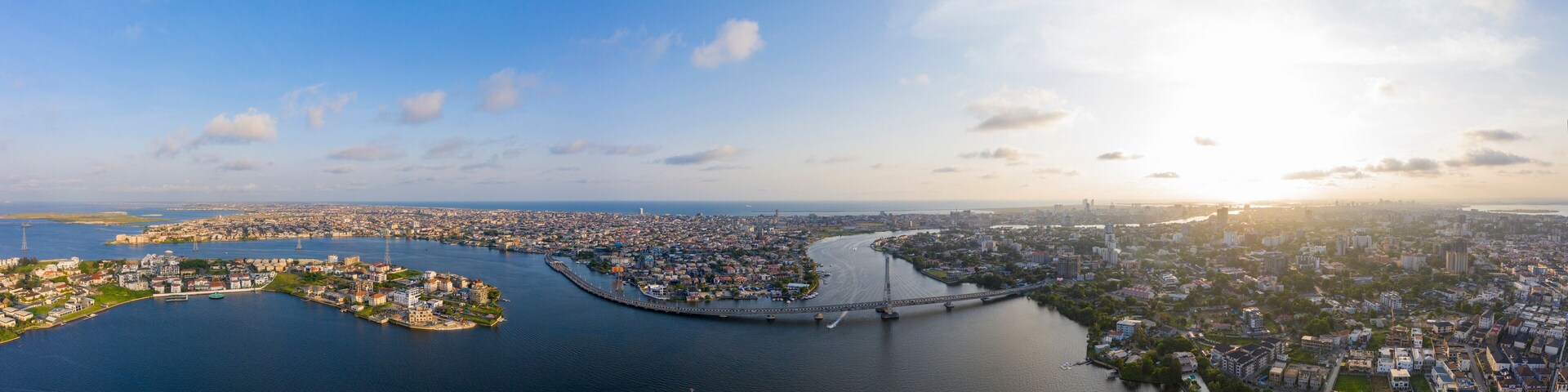 Panoramic view of Lagos Lekki Ikoyi link bridge showing parts of Lekki, Ikoyi and Banana Island, Nigeria.