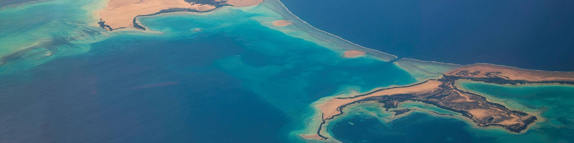 Saudi Arabian islands in the red sea distant view from a passing plane