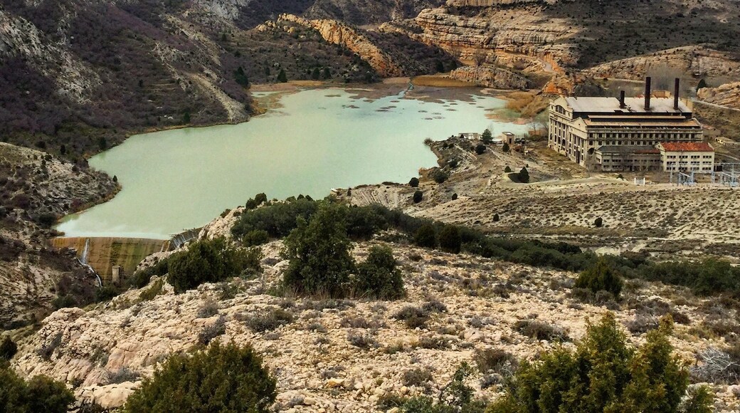 Reservoir (built in 1947) and thermal power station (built 1952) in Aliaga, Teruel, Spain
