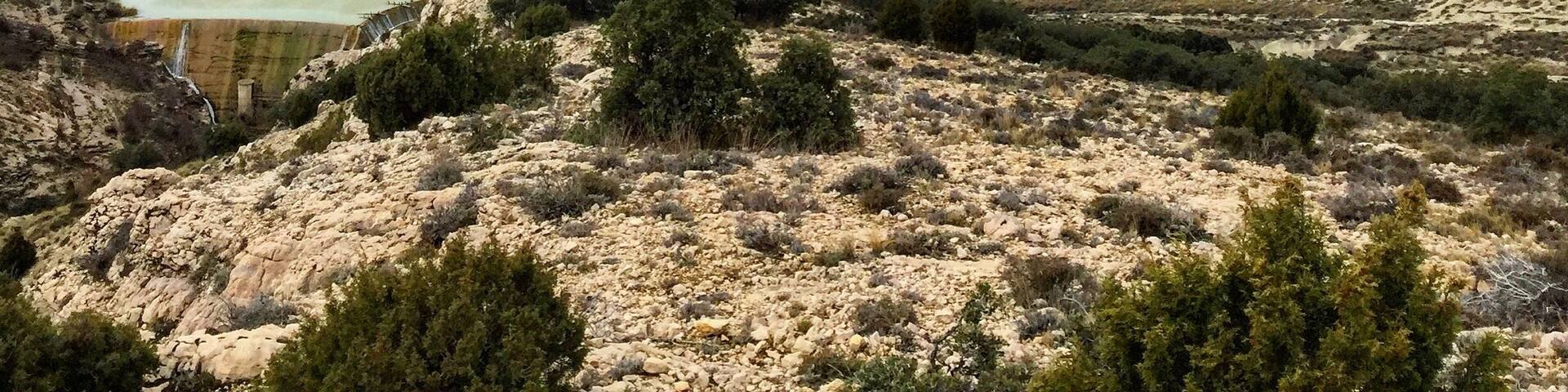 Reservoir (built in 1947) and thermal power station (built 1952) in Aliaga, Teruel, Spain