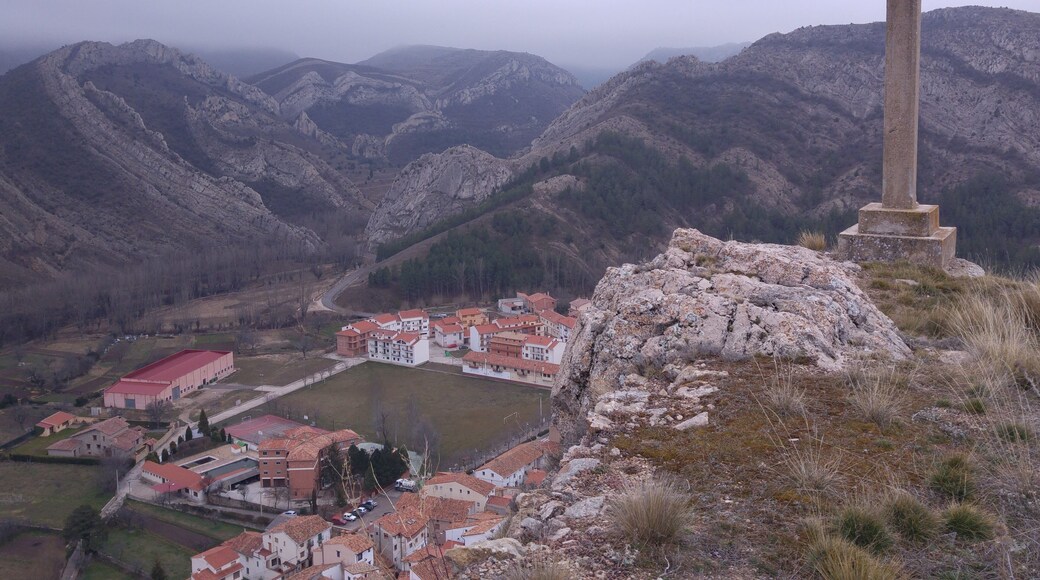 View from Aliaga's Castle, a municipality in the province of Teruel and Cuencas Mineras region known for its geological park and the thermal power, active between 1952 and 1982