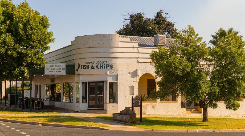 Wahgunyah showing signage and a small town or village