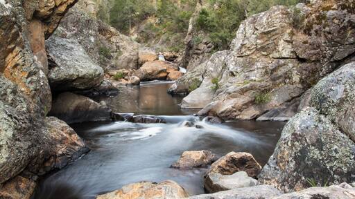 The falls at Micalong Creek just south of Wee Jasper. Wee Jasper is a small village with a population of around 275 people, according to the Australian Bureau of Statistics, although it swells to nearly 2000 over the Christmas/New Year period. Its eighty minutes North West of Canberra and 45 minutes South West of Yass nestled not far from the Goodradigbee River and the Hume and Hovell walking track.
Be warned there is not much there, both the General Store and Hotel where closed until further notice when I visited so take your own provisions.