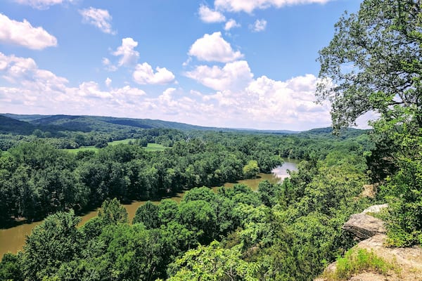 At the top of the River Scene trail, 2 hour, 3 mile long hike. Just 20 mins drive out of St. Louis city! Even for a 100F weather, it was a decent hike as most of the path is covered and shaded.