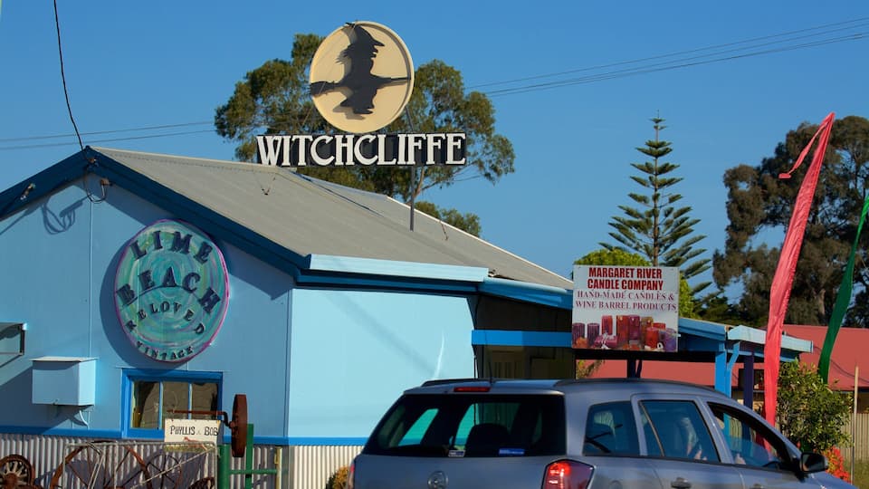 A building with a sign that reads "WITCHCLIFFE" and another sign for "MARGARET RIVER CANDLE COMPANY".