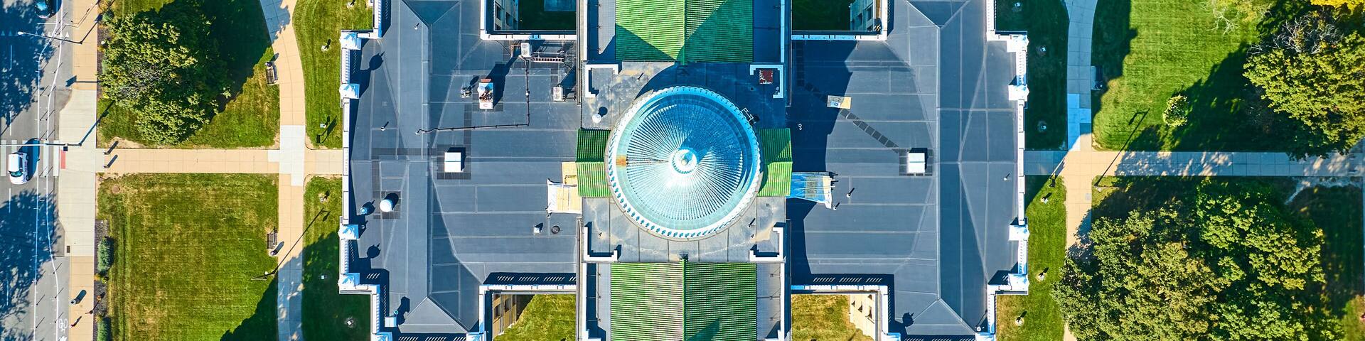 Aerial Top Down View of Lucas County Probate Court Toledo Greenery