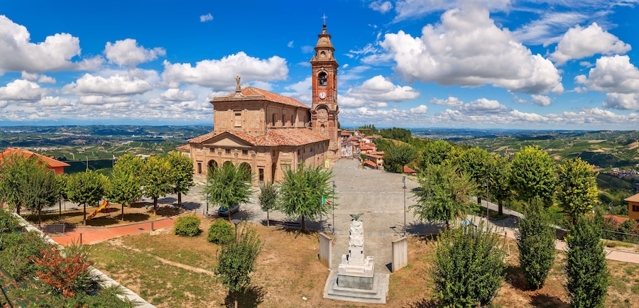 Panoramic view of church under beautiful sky.
