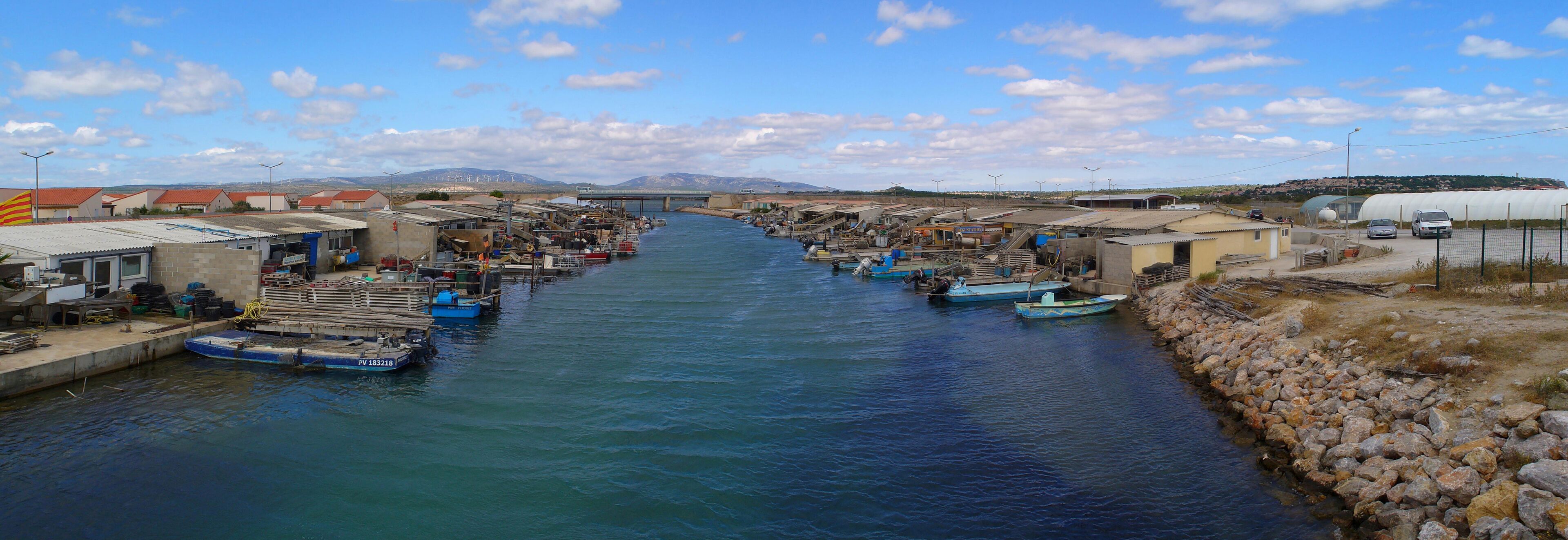 Oyster and mussel farming center, Grau de Leucate (Leucate lagoon outlet), France.