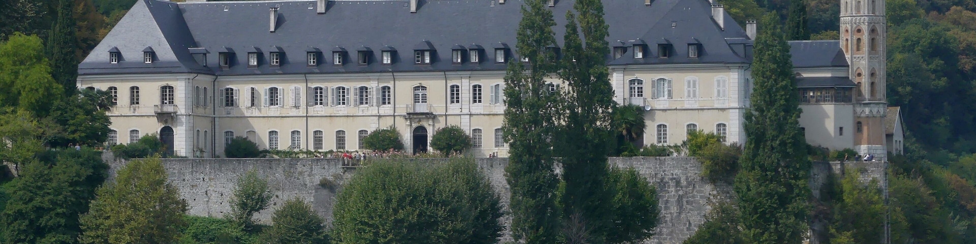 Sight, from the Bourget lake, of Hautecombe abbey in Savoie, France.