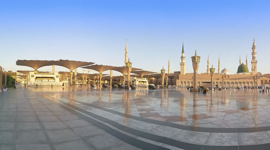 Madinah, Saudi Arabia - January 20,2020 : Panaroma view of Nabawi Mosque in Madinah, Saudi Arabia. Selective focus