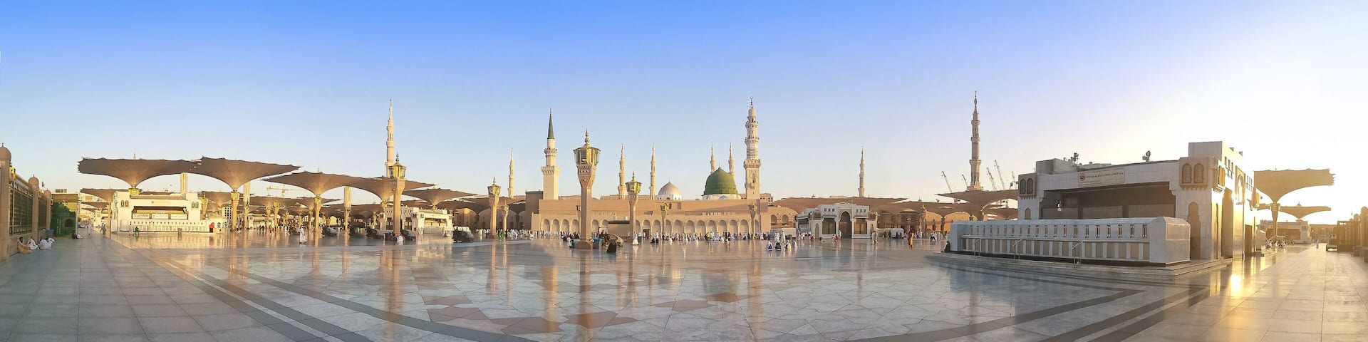 Madinah, Saudi Arabia - January 20,2020 : Panaroma view of Nabawi Mosque in Madinah, Saudi Arabia. Selective focus