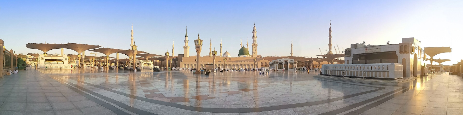 Madinah, Saudi Arabia - January 20,2020 : Panaroma view of Nabawi Mosque in Madinah, Saudi Arabia. Selective focus
