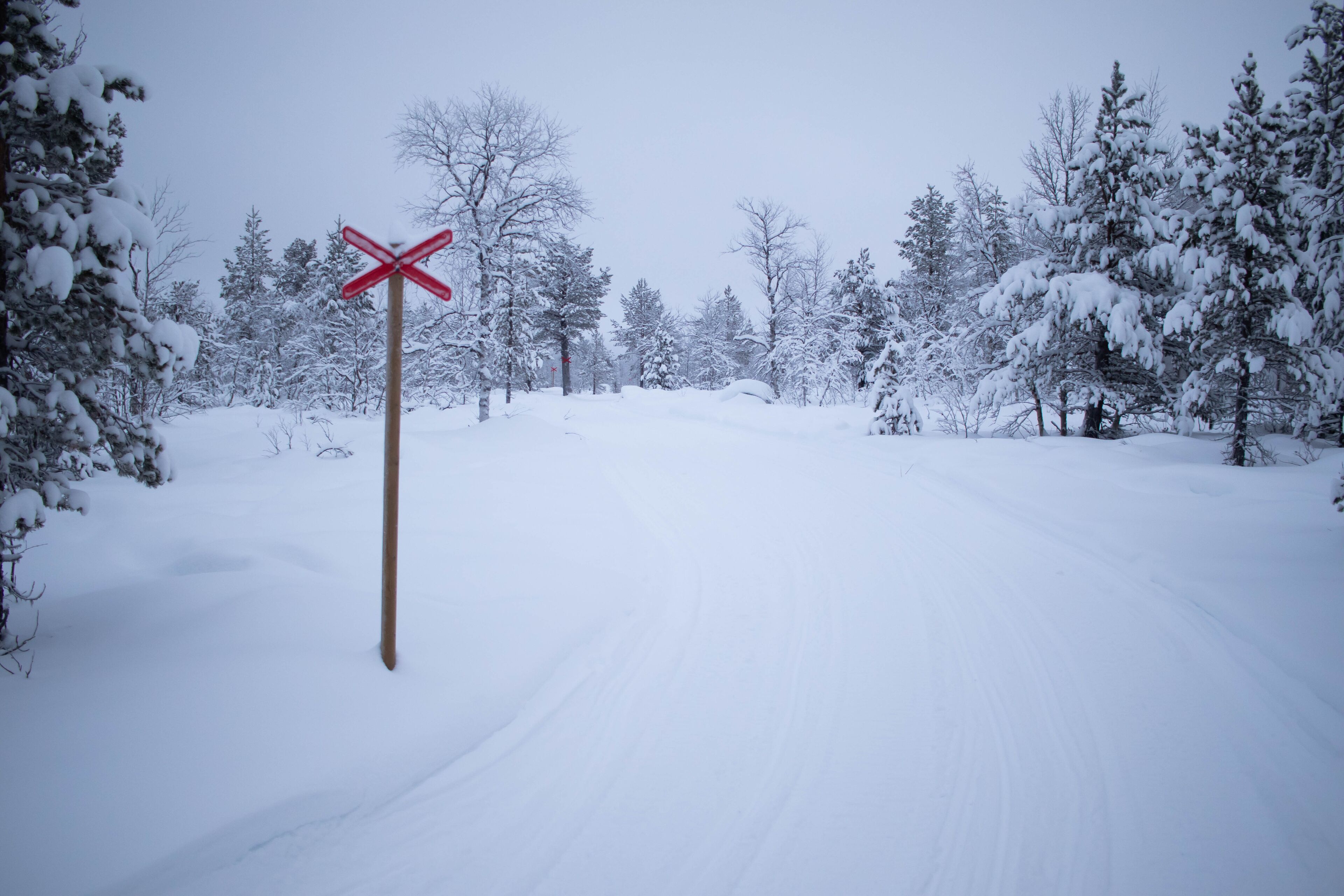 Snowy crossing in Lannavaara, Sweden (Lapland)