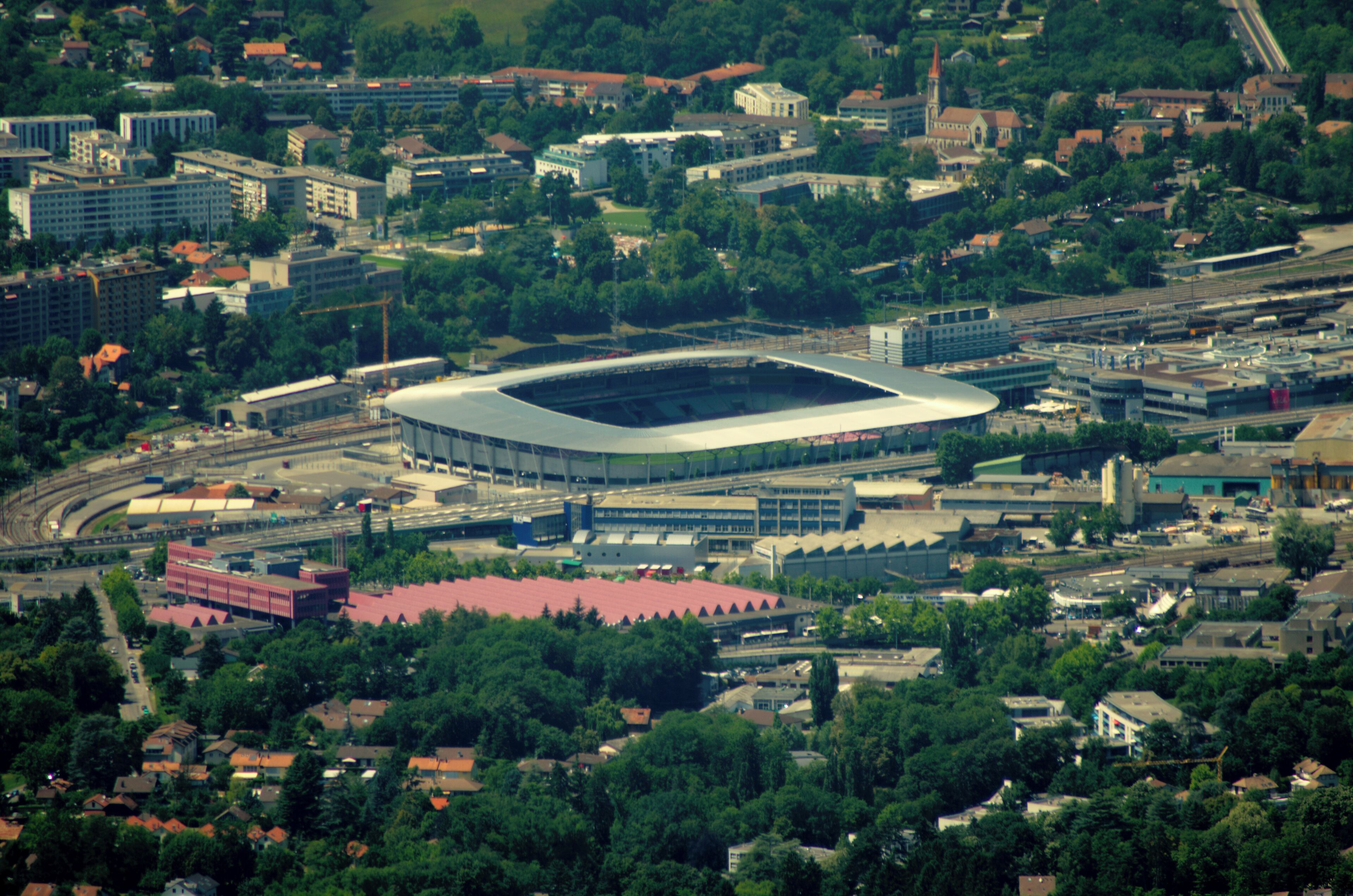 The Stade de Genève seen from the Salève mount.