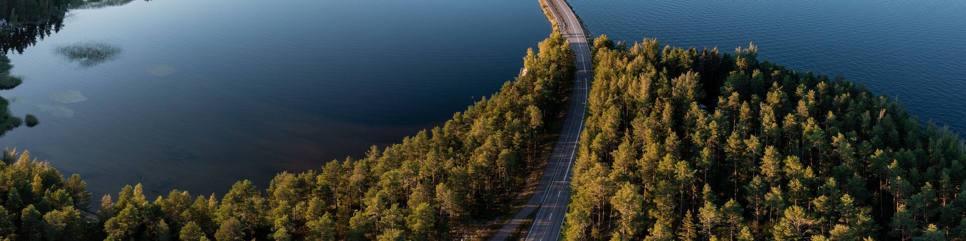 Aerial panorama of Päijänne lake in summer in Pulkkilanharju, Finland.