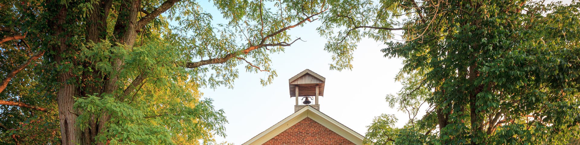 Exterior of old brick one room schoolhouse in Ohio horizontal