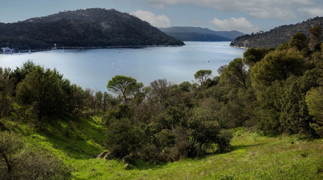 Pantano de San Juan on a sunny day with nice clouds. San Juan reservoir near Pelayos de la presa in Madrid