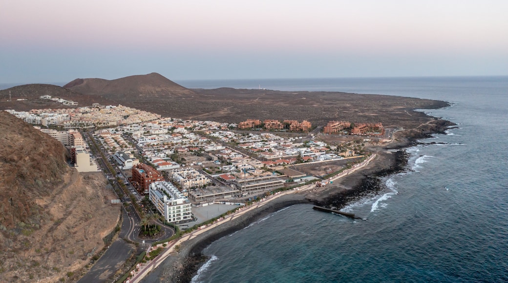 Aerial view of Palm-Mar coastal town after sunset, Tenerife