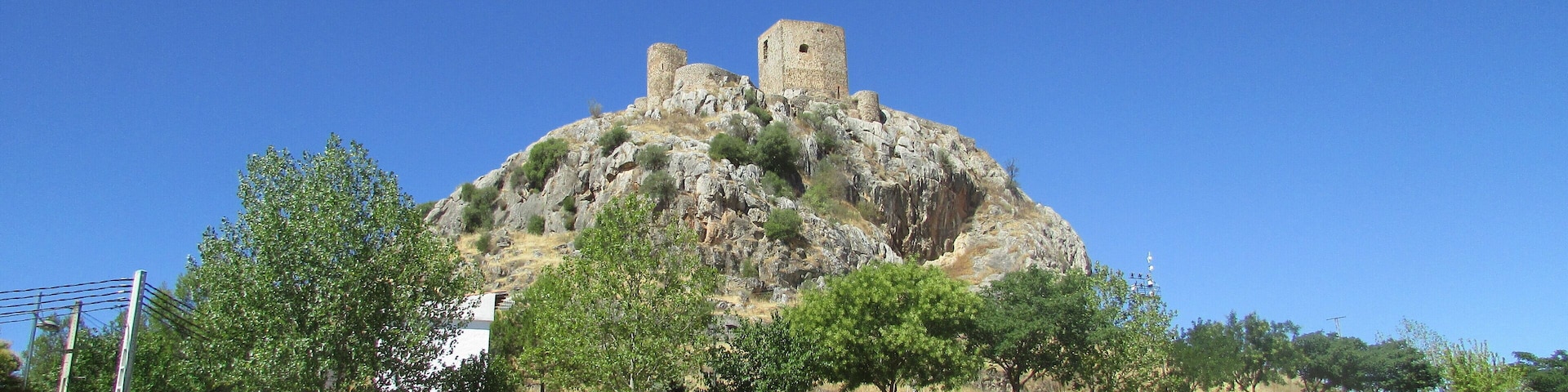 A view looking eastwards to the Castle of Belmez (Castillo de Belmez) which is a small fortress located in Bélmez in the Province of Córdoba, Spain.