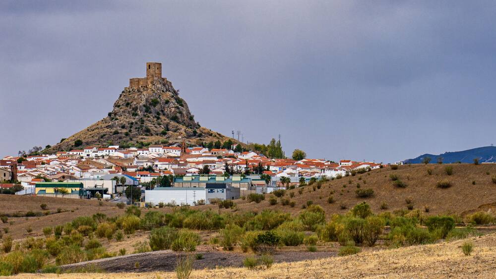 Rocky hill with Castle in Belmez, Cordoba, Spain.
