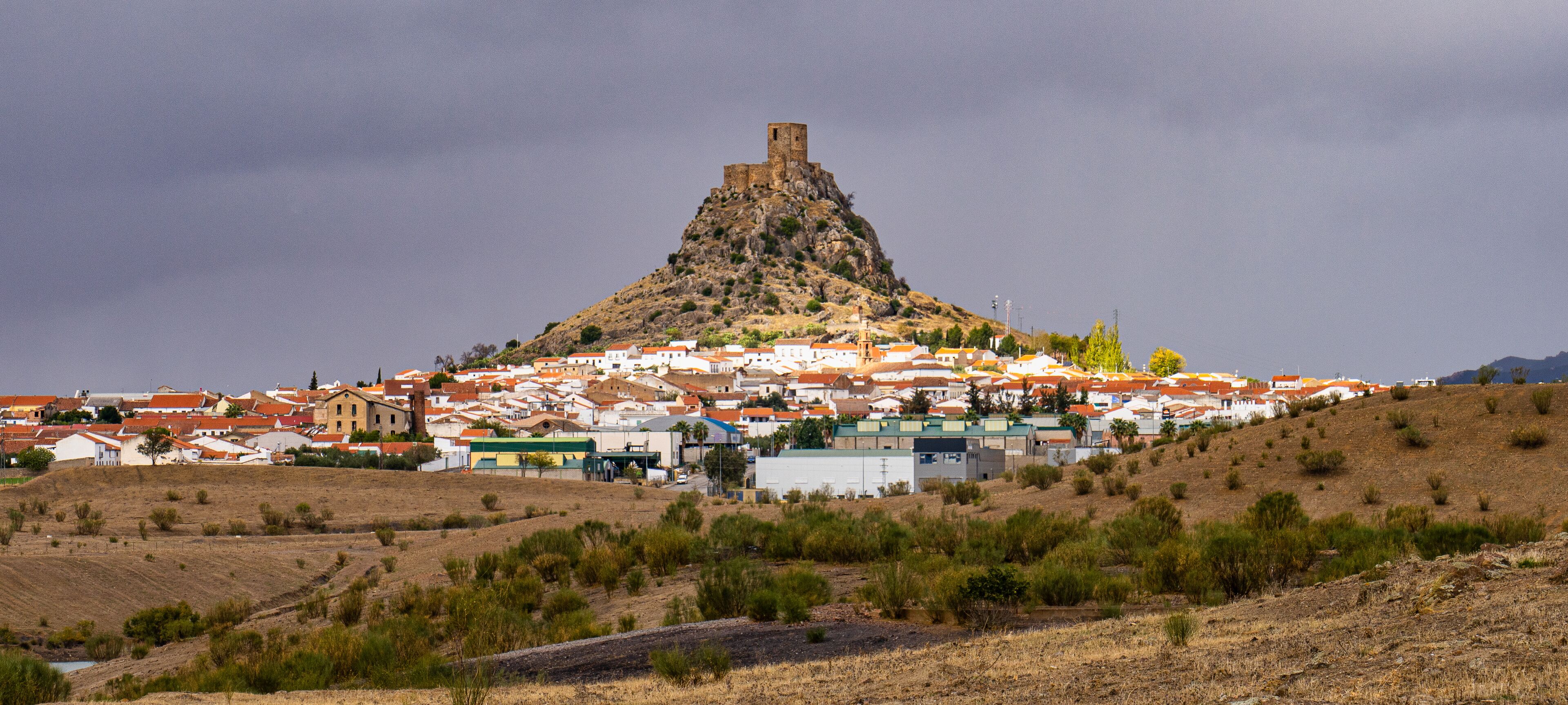 Rocky hill with Castle in Belmez, Cordoba, Spain.