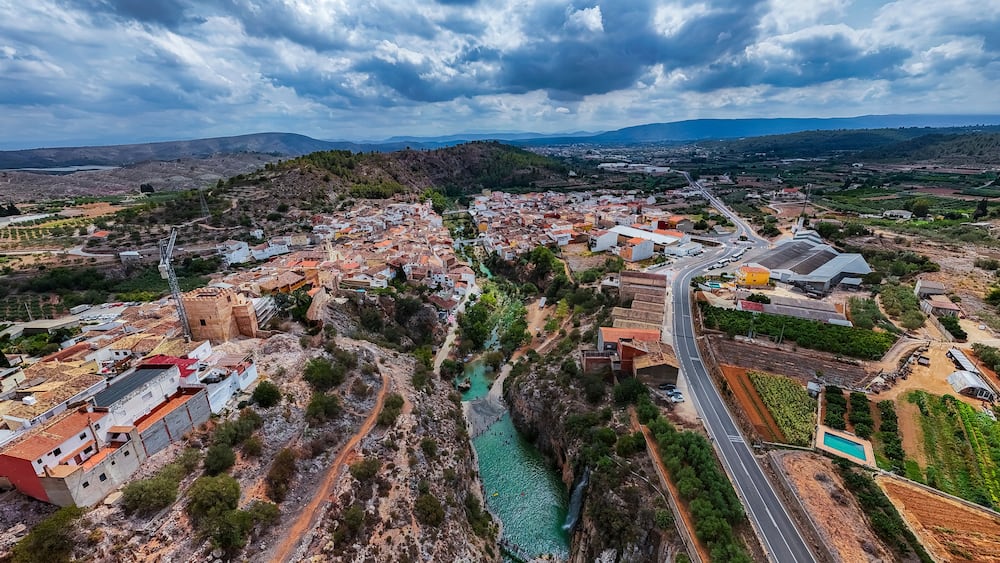 Aerial view of Bolbaite natural pool, Bolbaite, Valencia, Spain